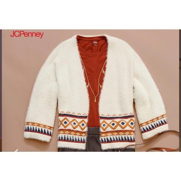 a.n.a Fuzzy Boho South Western Open Cardigan M Cream - Picture 11 of 11